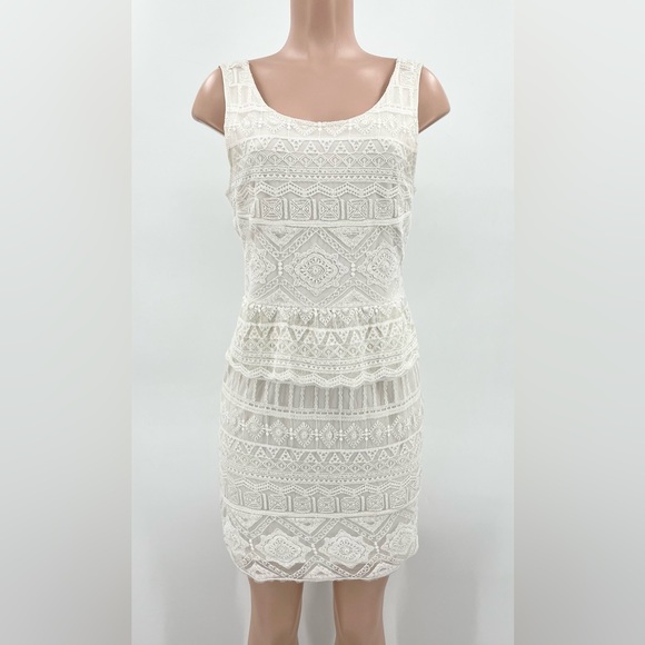 American Eagle Outfitters White Embroidered Lace Peplum Mini Dress - Picture 1 of 14